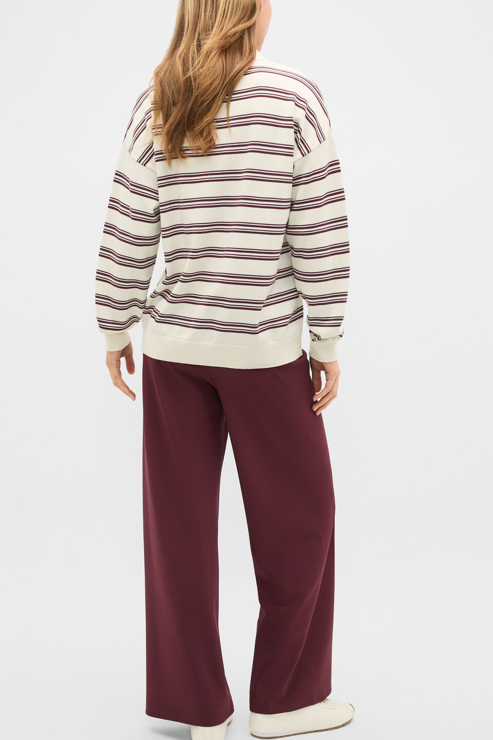 Variegated Stripe Polo Knit  Plum Red Stripe