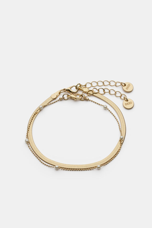 Delicate Station Pearl Bracelet Set  Gold  hi-res