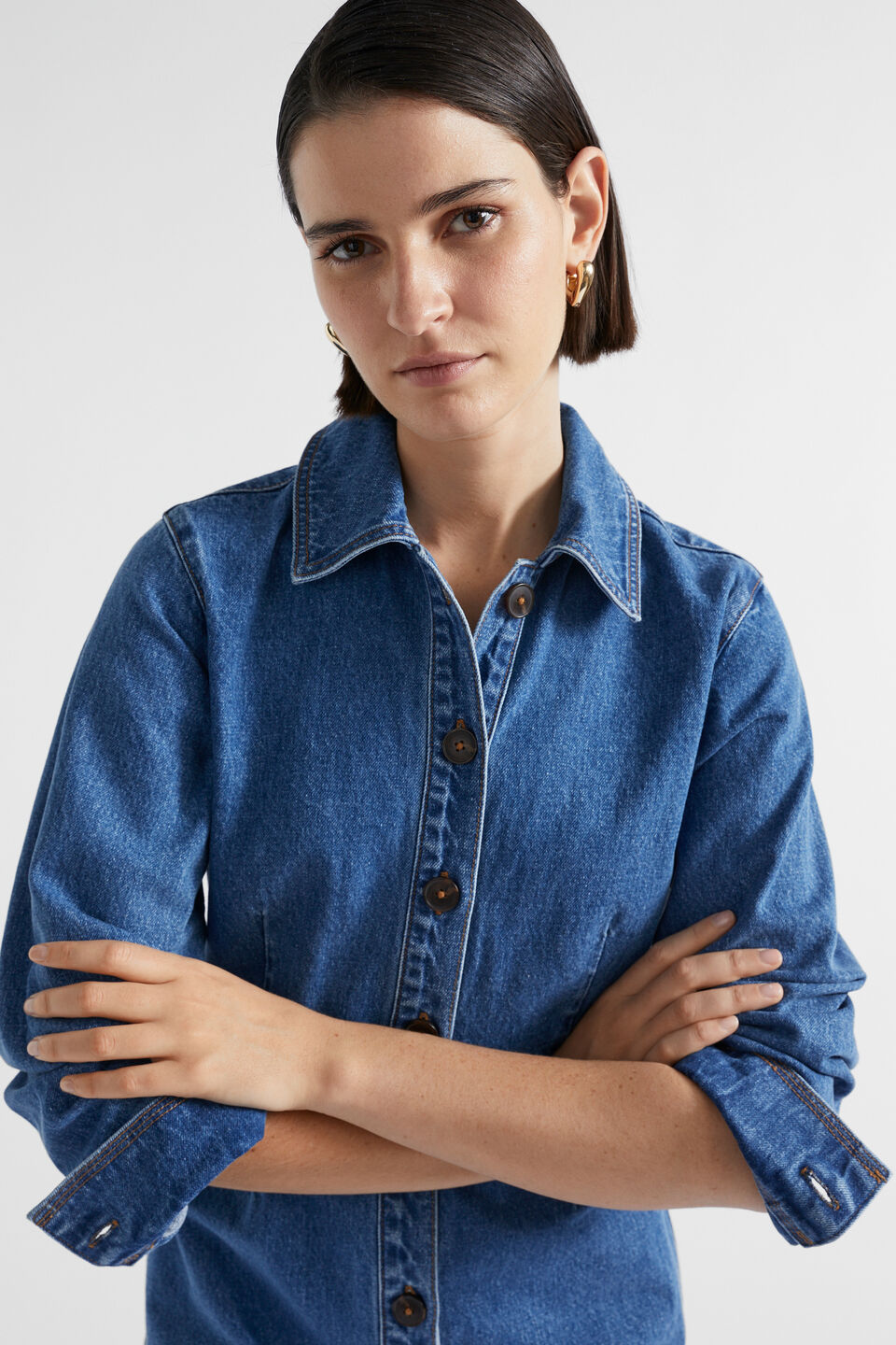 Denim Panelled Mini Dress  Nautical Blue Wash