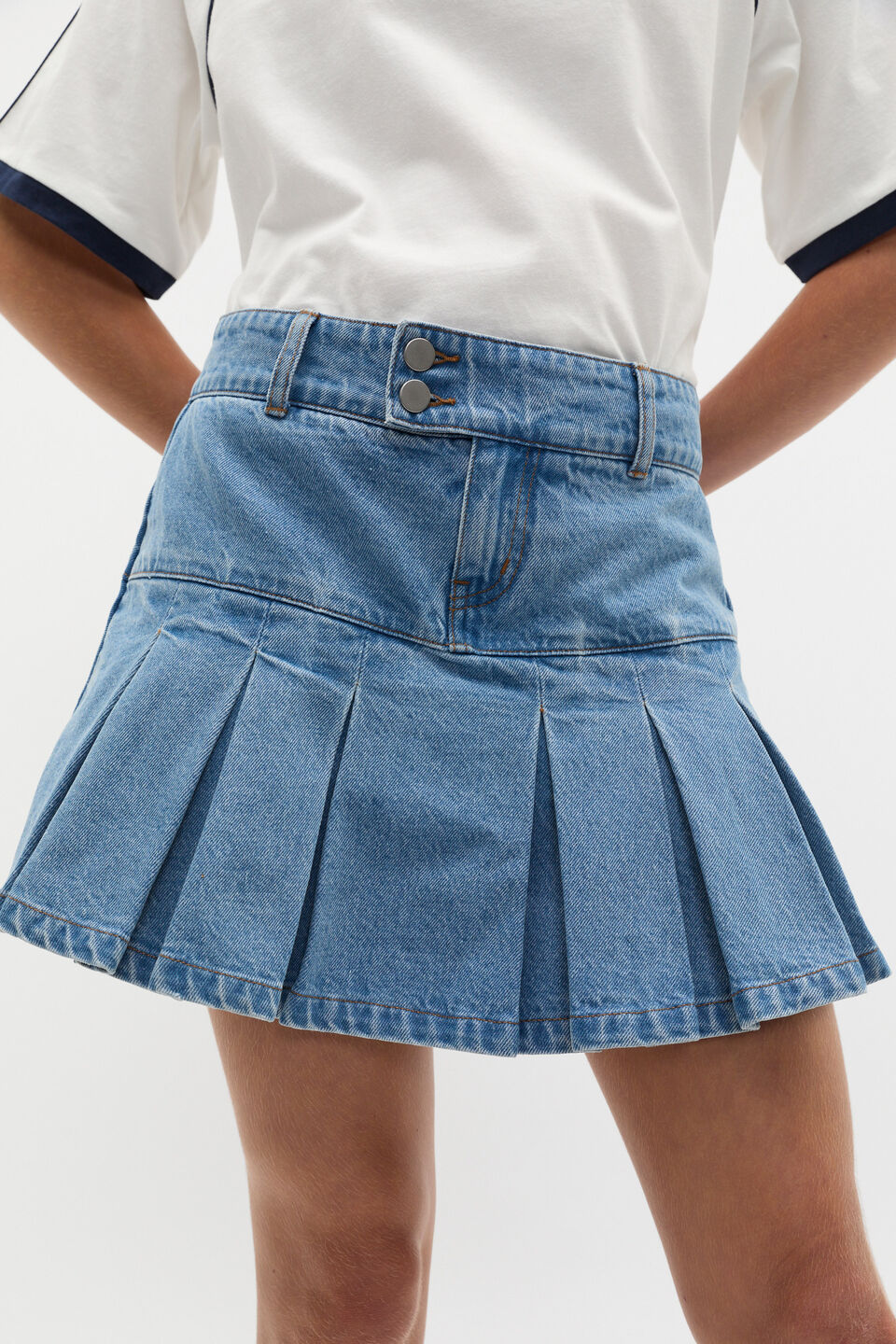 Pleat Denim Skort  Ocean Haze Wash