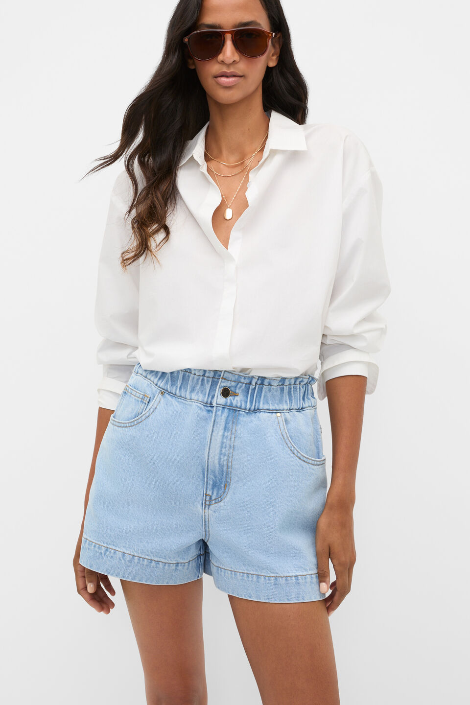 Denim Relaxed Paperbag Short  Glacial Blue Wash