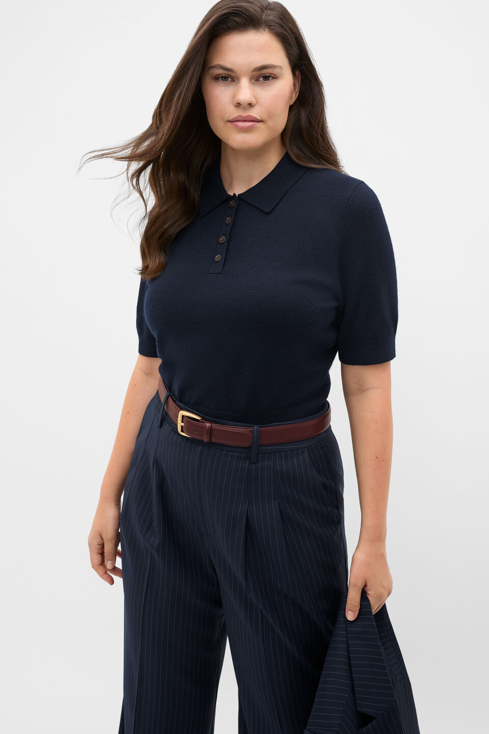 Australian Merino Knit Polo Top  Twilight Blue