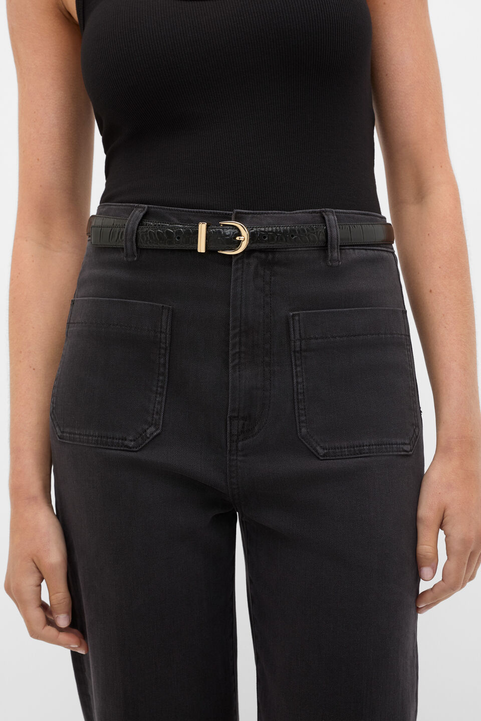 Raven Metal Keeper Belt  Black Croc