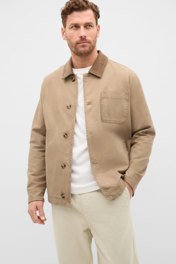 Contrast Trim Overshirt  Dark Stone  hi-res