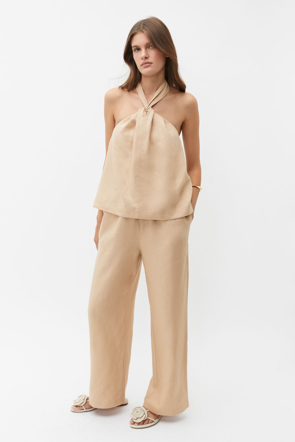 Linen Halter Top  Nougat