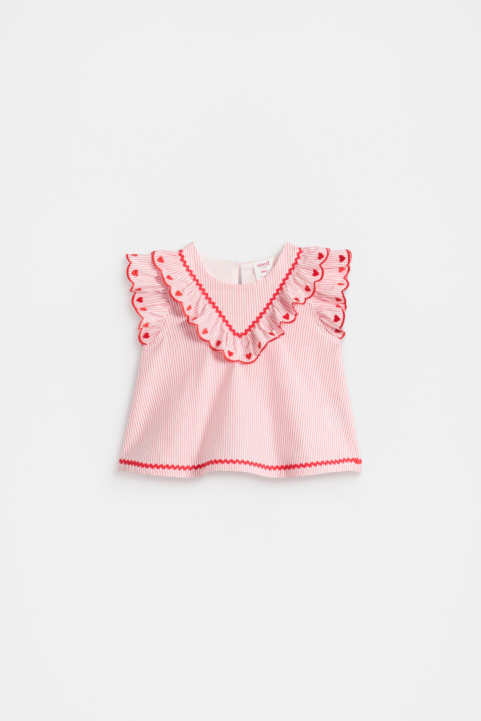 Stripe Scallop Top  Strawberry Red