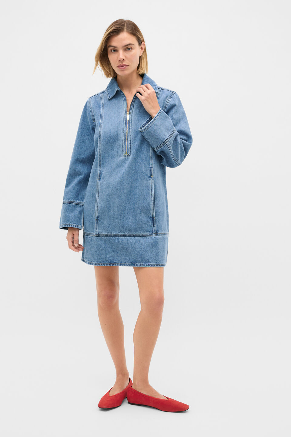 Denim Mini Dress  Mist Blue Wash