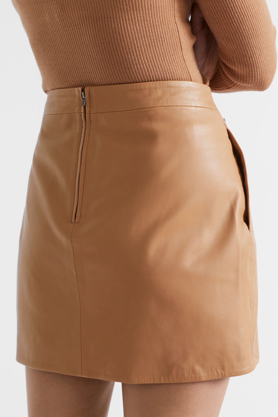 Leather Mini Wrap Skirt  Fudge
