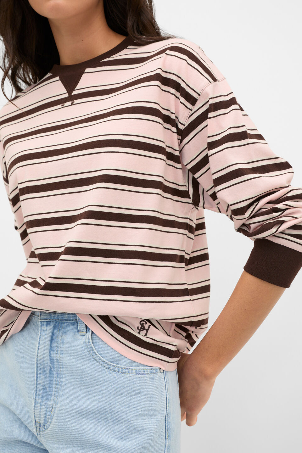 Slouchy Long Sleeve Striped Top  Pale Blossom Stripe