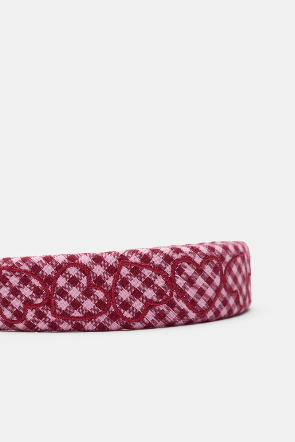 Gingham Heart Headband  Dark Cherry