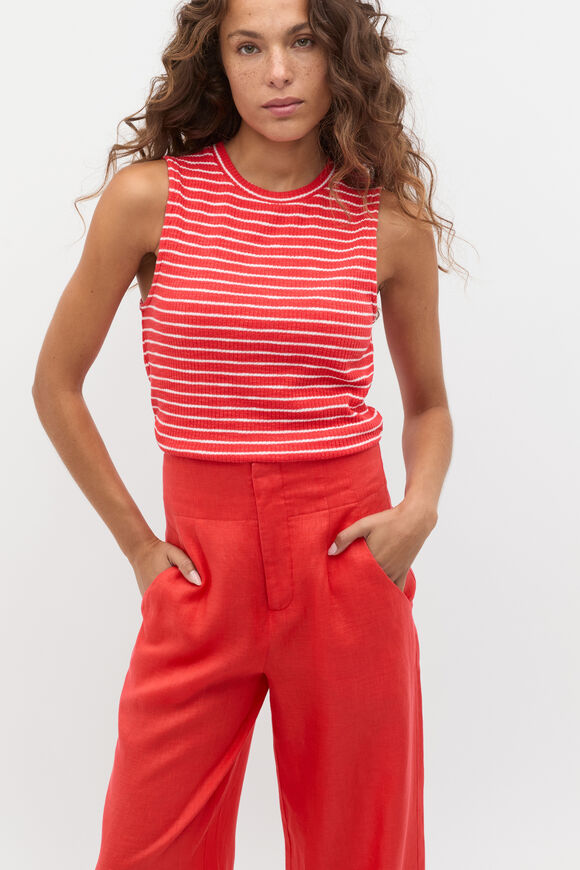 Stripe Textured Shell Top  Electric Crimson Stripe  hi-res