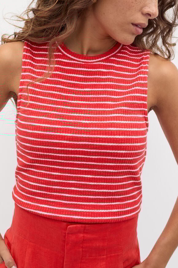 Stripe Textured Shell Top  Electric Crimson Stripe  hi-res