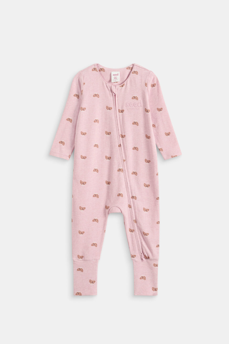 Logo Croissant Bow Zipsuit  Blush Pink Marle
