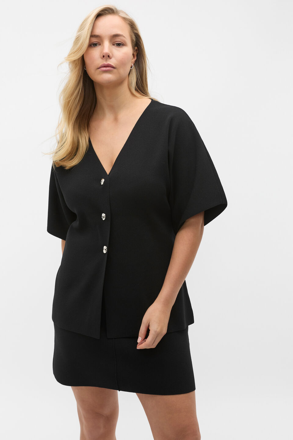 Crepe Knit Batwing Cardigan  Black