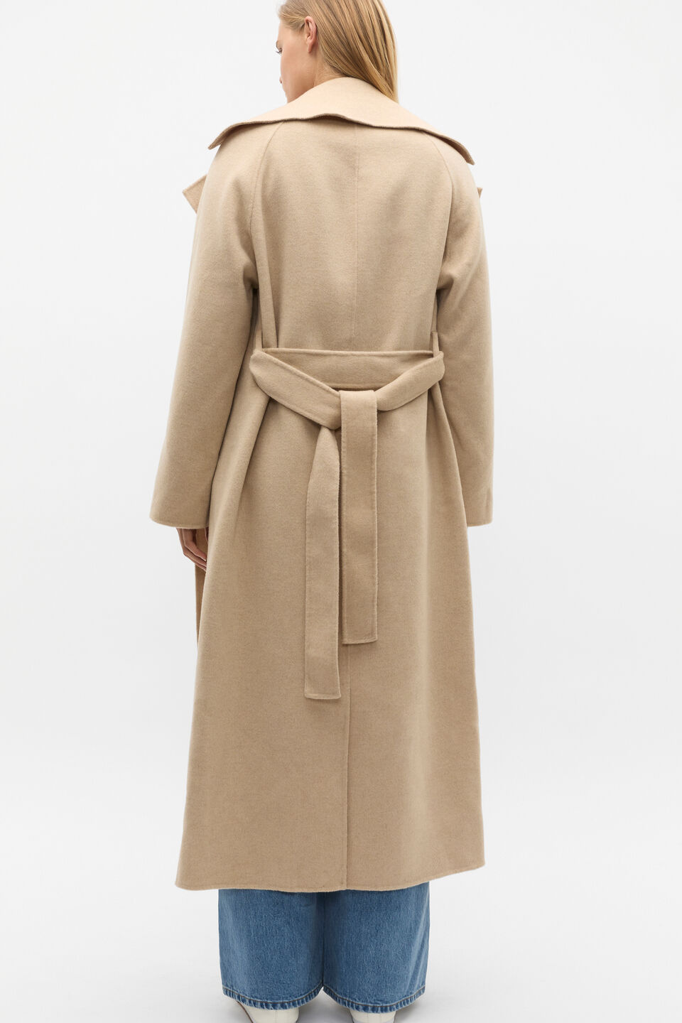 Wool Blend Tie Coat  Latte Marle