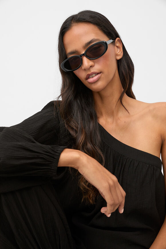 Plisse One Shoulder Top  Black  hi-res