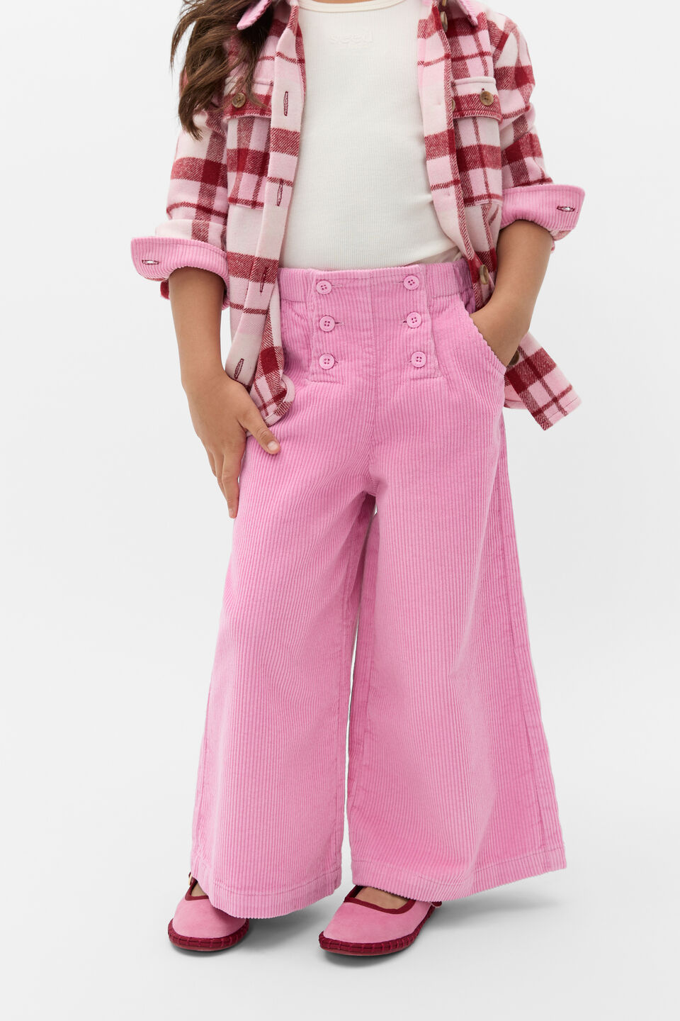 Cord Button Pant  Candy Pink