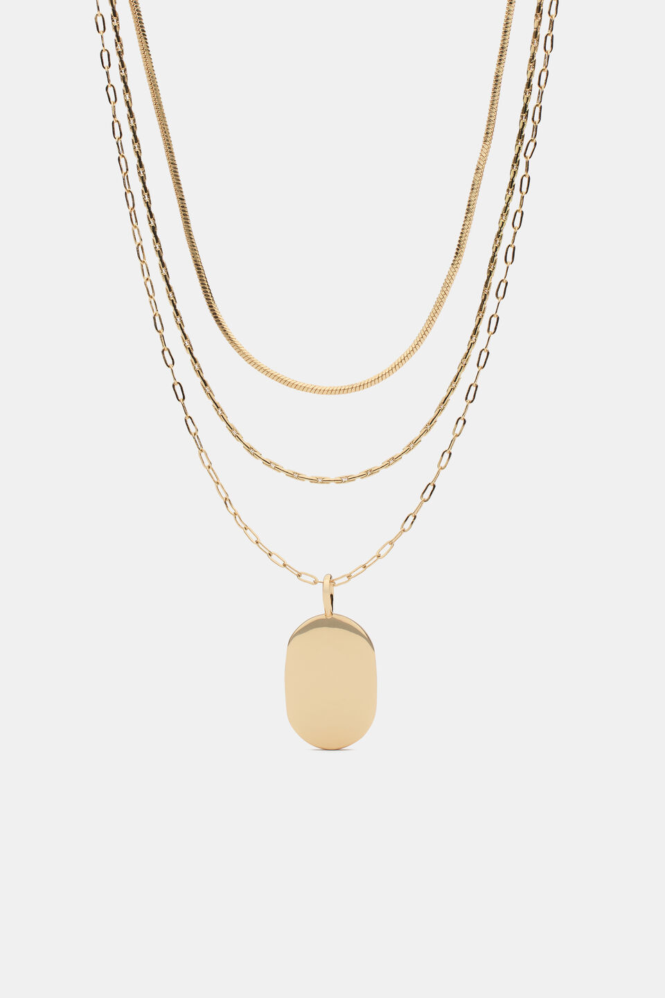 Rounded Pendant Necklace Set  Gold