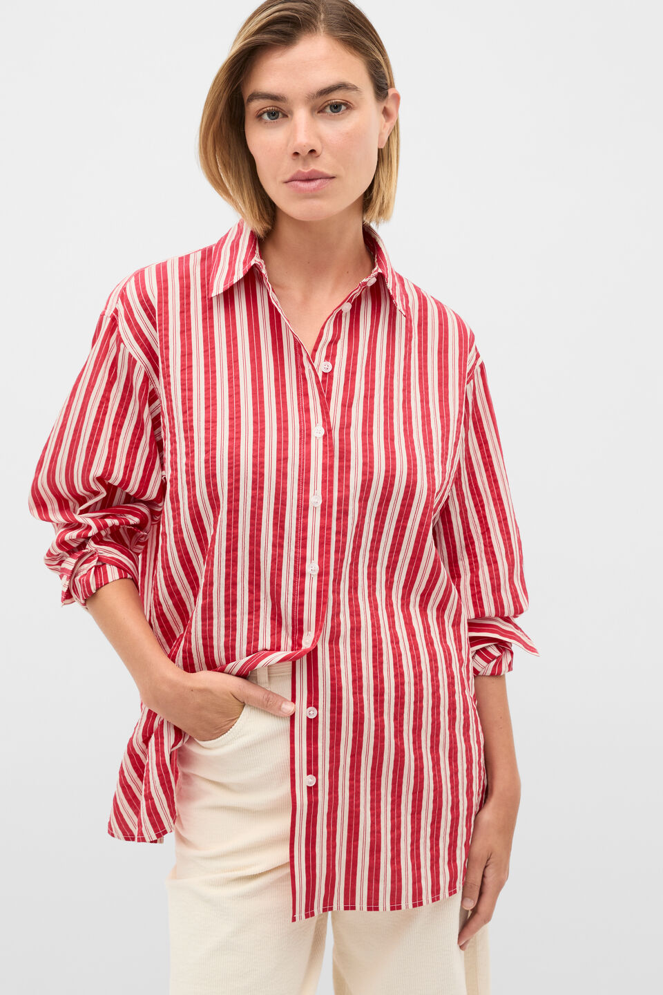 Textured Stripe Shirt  Poppy Stripe