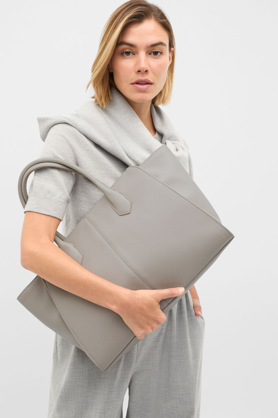 Softly Structured Leather Tote  Slate
