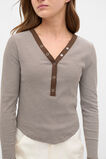 Placket Rib Stripe Tee  Chocolate  hi-res