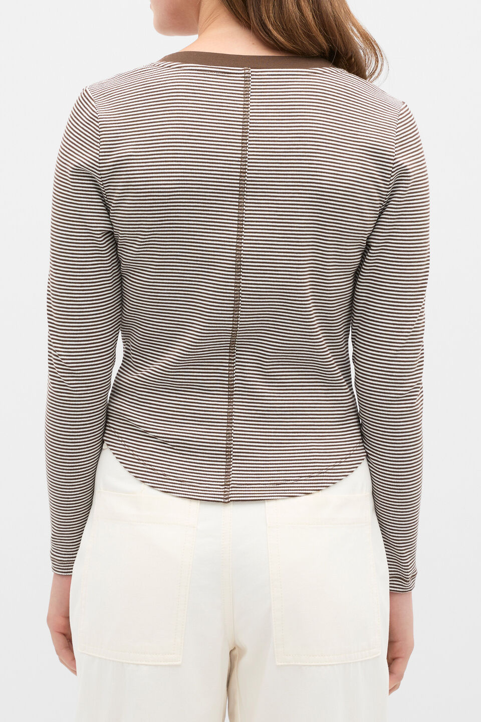 Placket Rib Stripe Tee  Chocolate