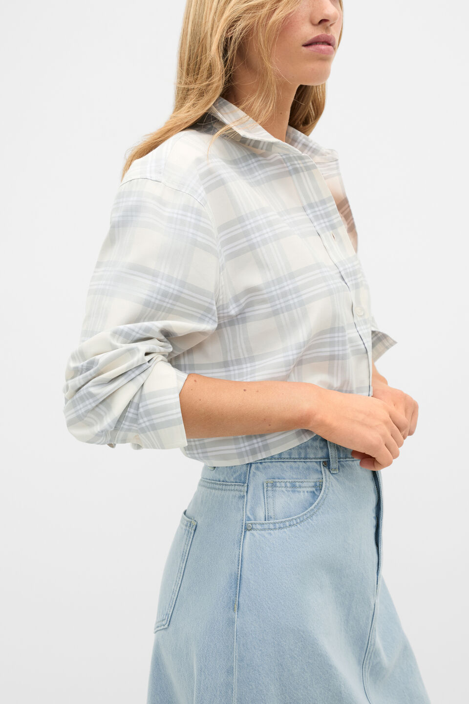 Cotton Check Shirt  Pale Slate Check