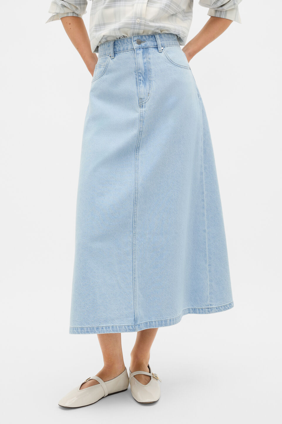 Denim Midi Skirt  Ice Blue Denim