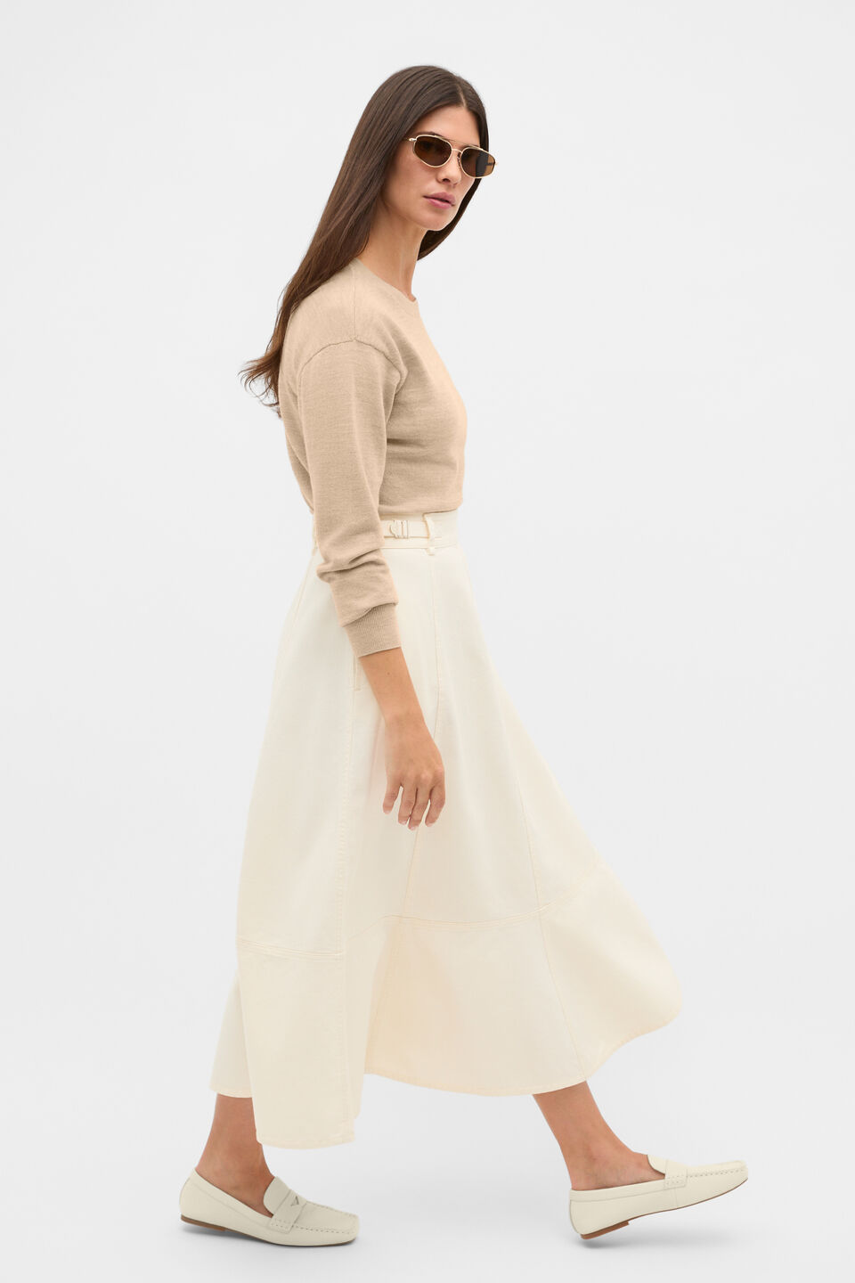 Soft Denim Side Buckle Skirt  Coconut Cream