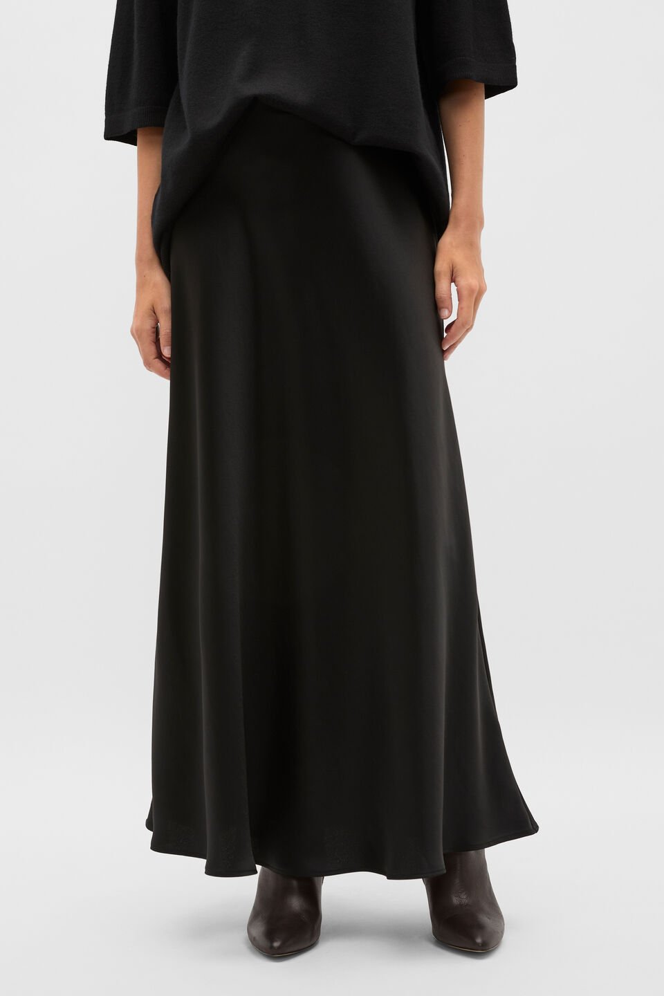Satin Midi Skirt  Black