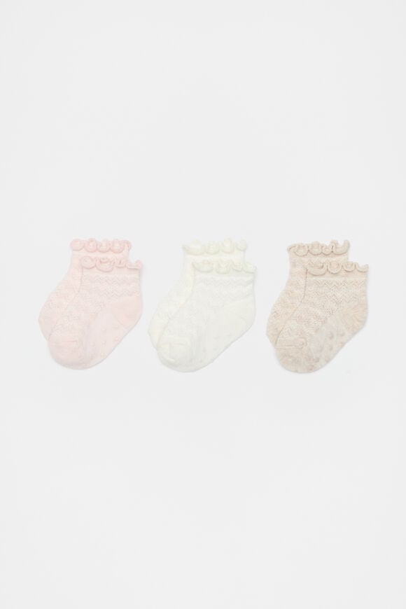 Zig Zag Frill Sock 3 Pack  Light Pink  hi-res