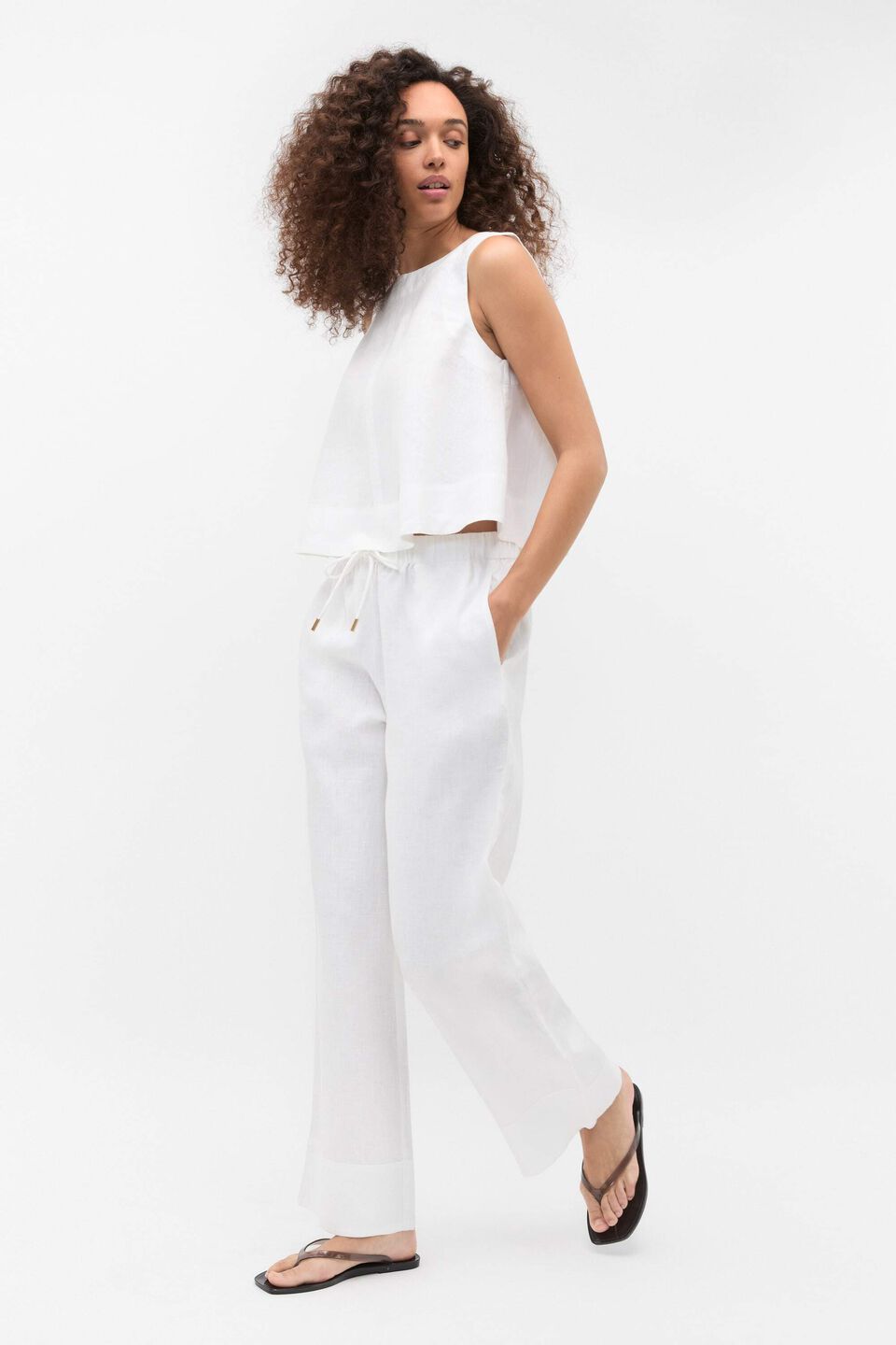 Core Linen Casual Tie Pant  Whisper White