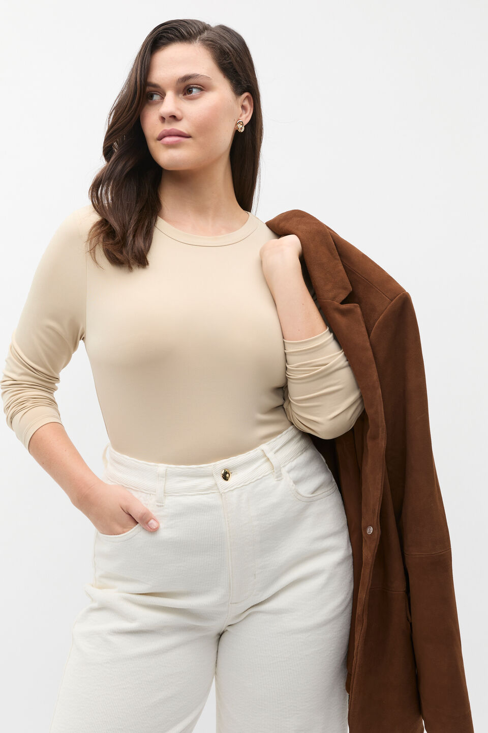 Jersey Long Sleeve Top  Latte