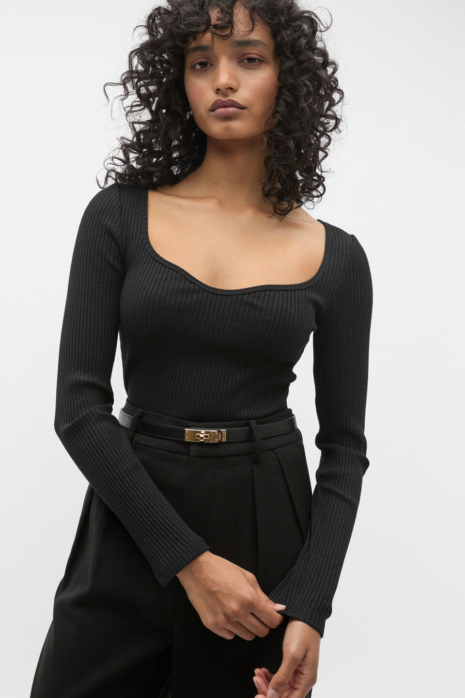 Sweetheart Neck Rib Top  Black