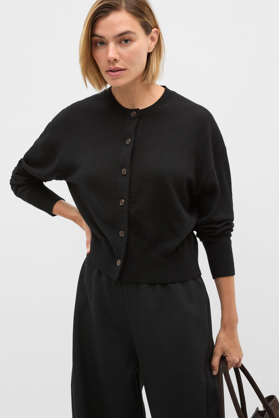 Australian Merino Relaxed Cardigan  Black