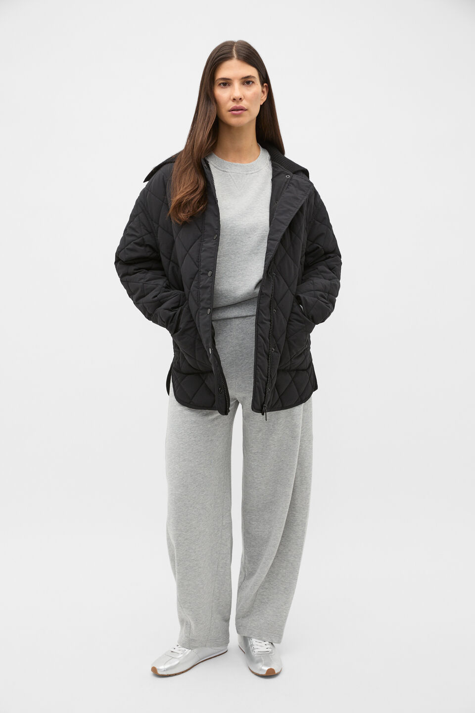 Quilted Rib Collar Jacket  Black