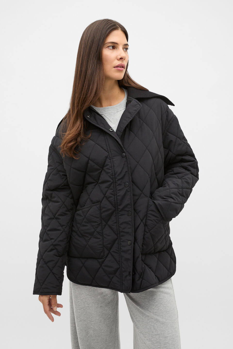 Quilted Rib Collar Jacket  Black
