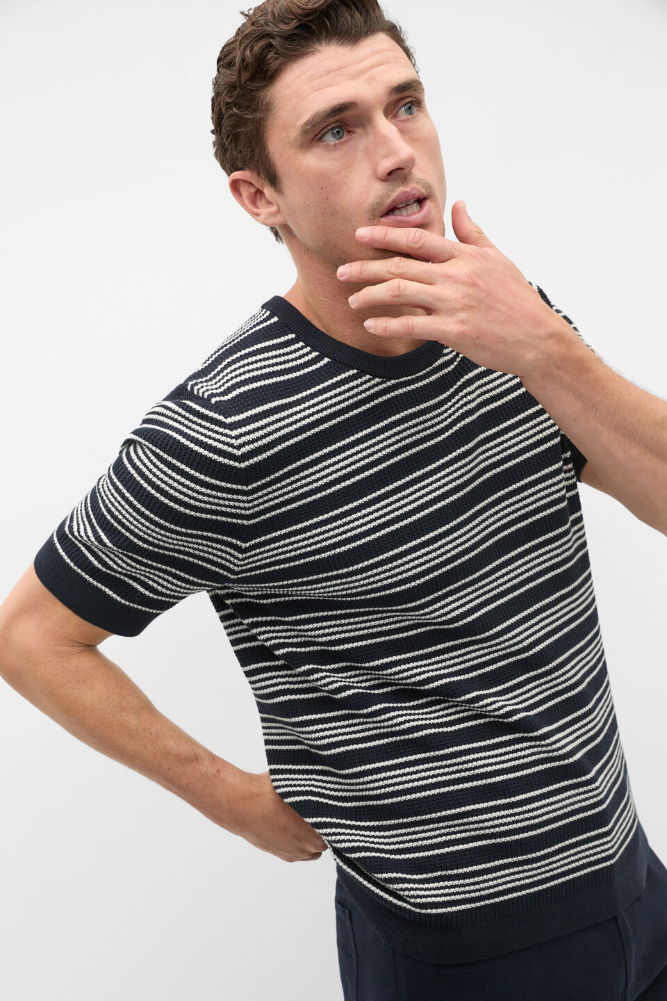 Jacquard Stripe Knit Tee  Midnight Blue