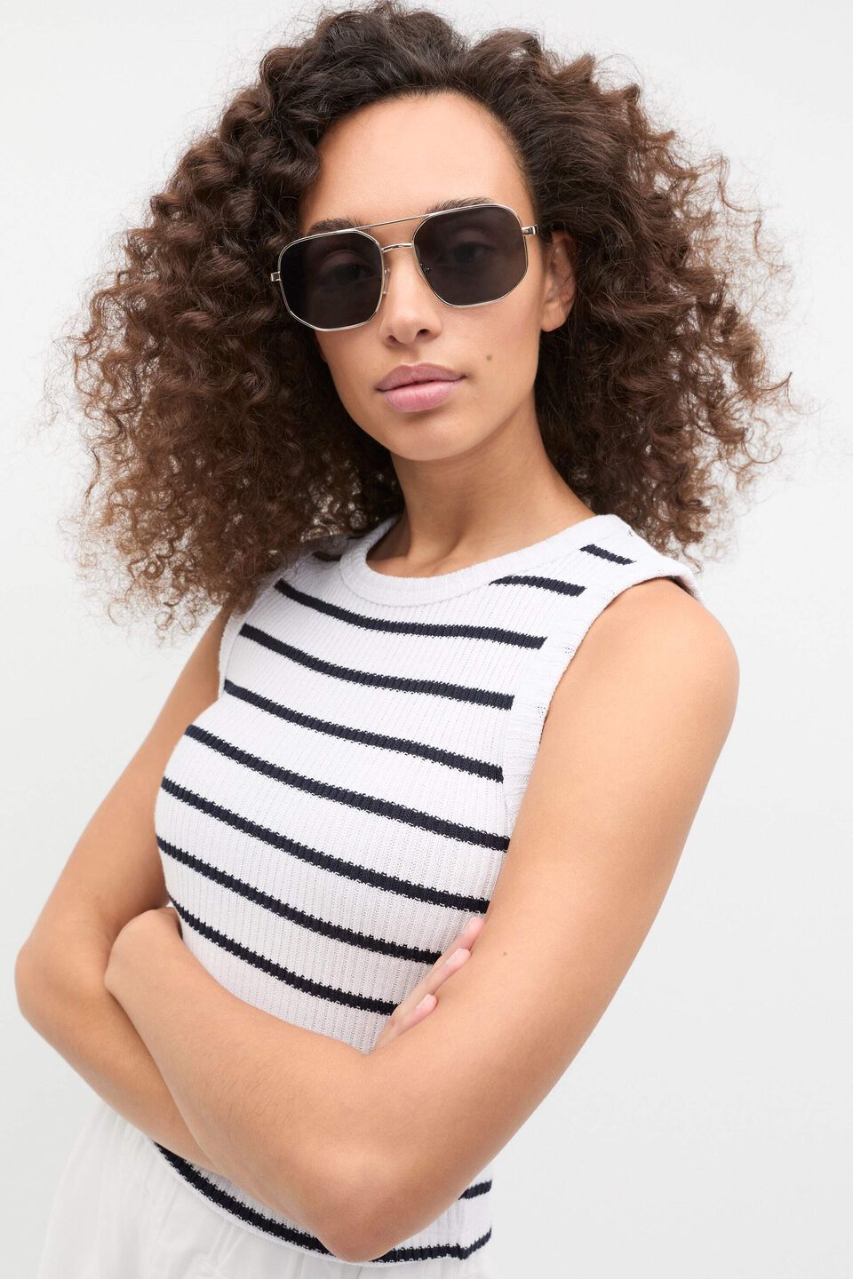 Textured Rib Tank  Twilight Blue Stripe