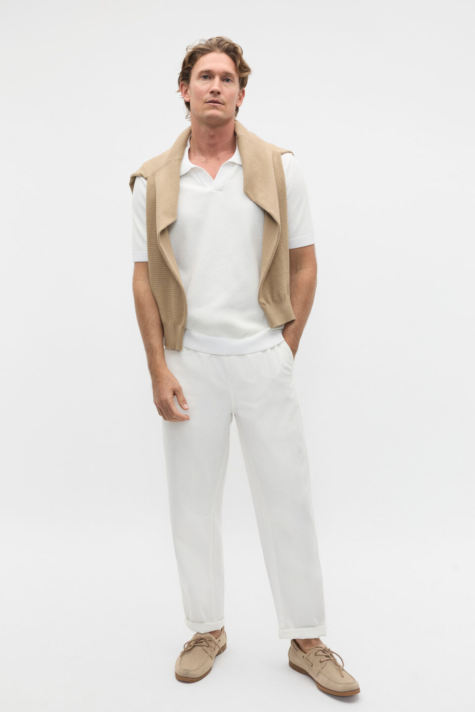 Boucle Knit Trophy Polo  Vintage White