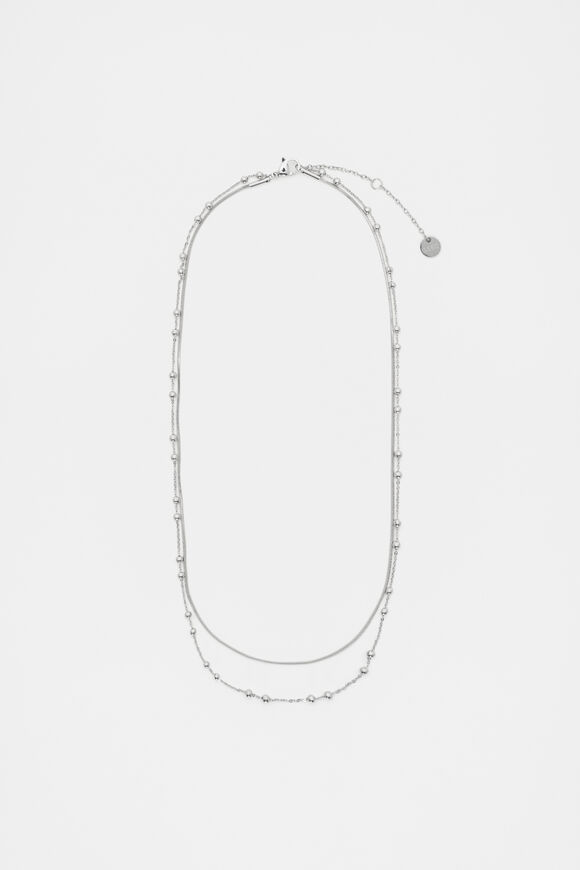 Waterproof Double Chain Necklace  Silver  hi-res
