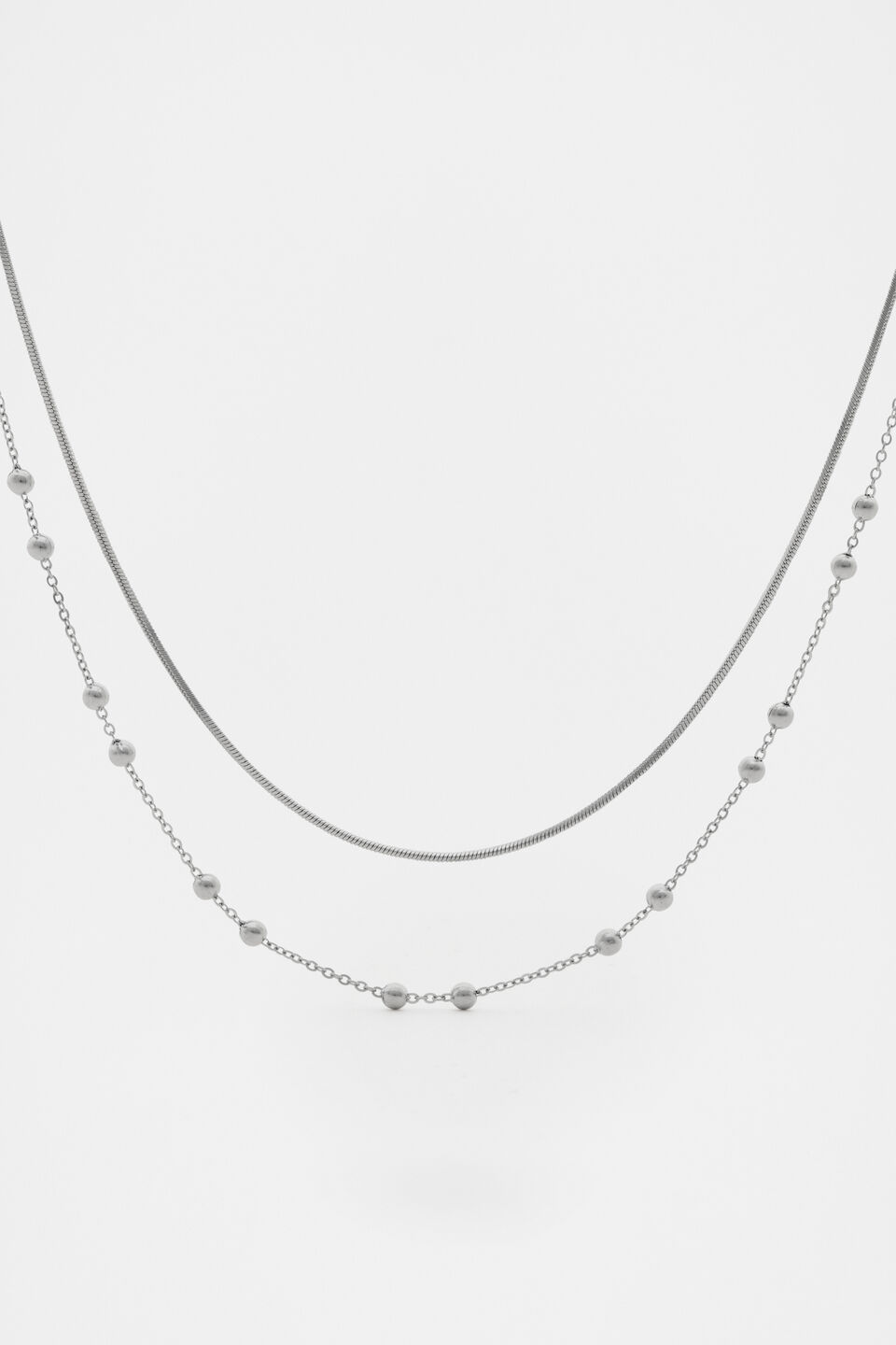 Waterproof Double Chain Necklace  Silver