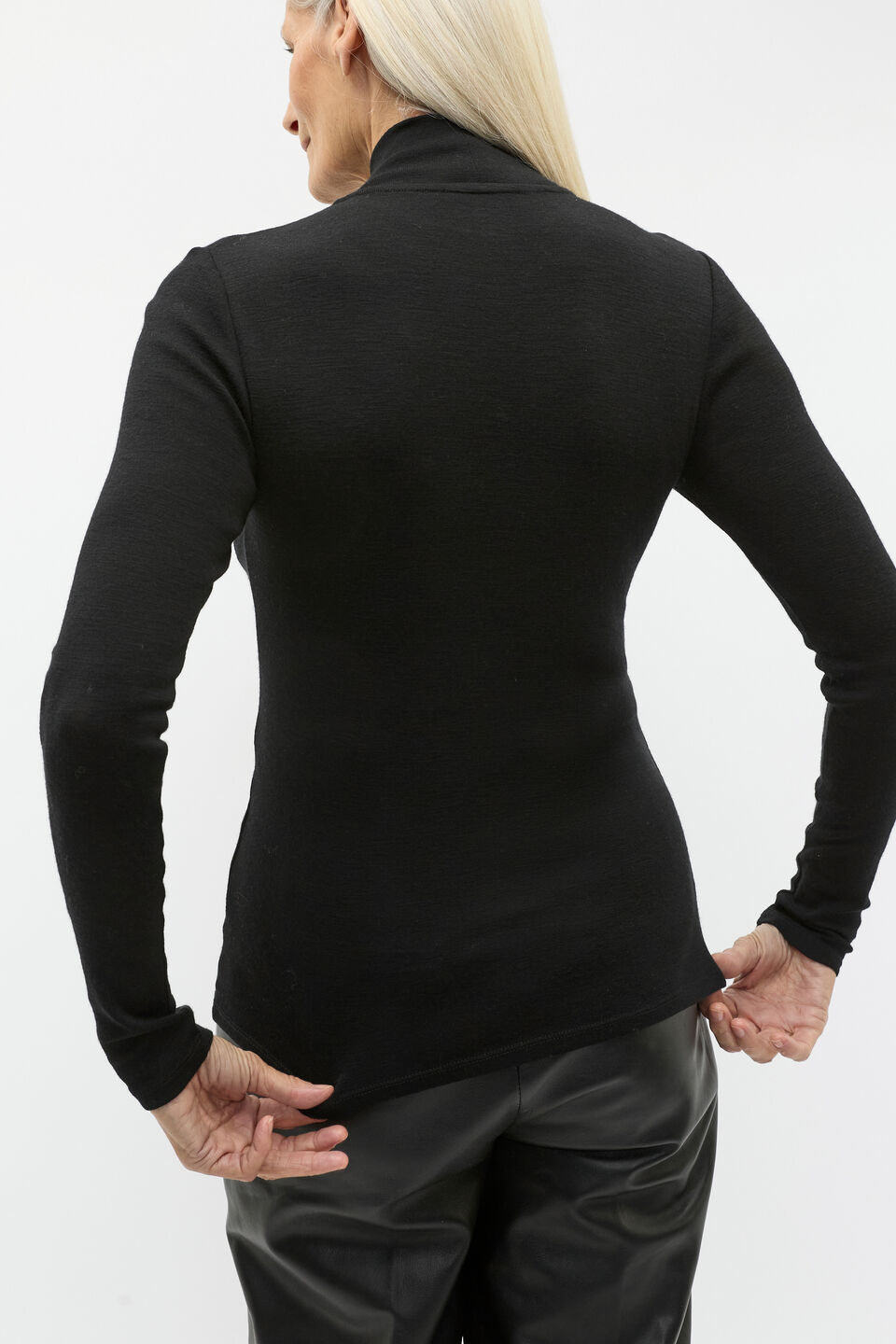 Australian Merino Mock Neck Top  Black