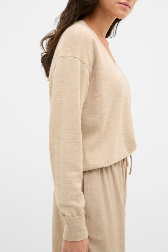 Australian Merino V Neck Knit  Sandstone Marle  hi-res
