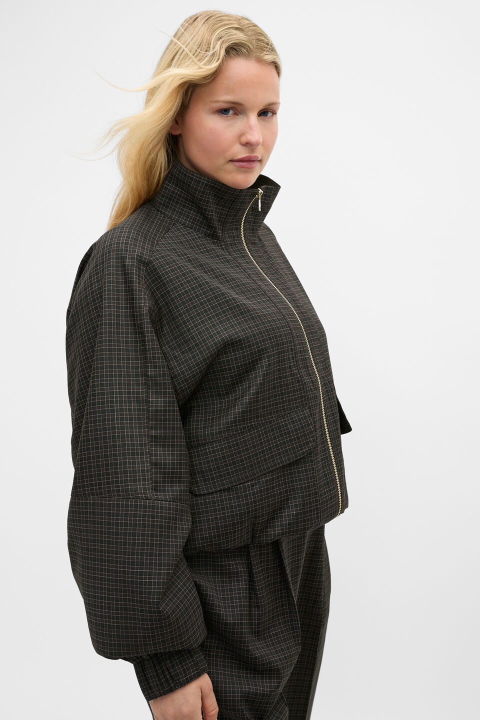 Mini Check Bomber Jacket  Coffee Bean Check