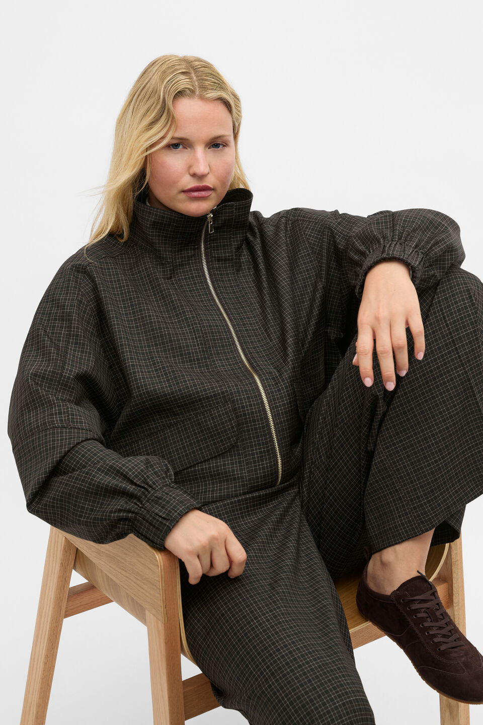 Mini Check Bomber Jacket  Coffee Bean Check