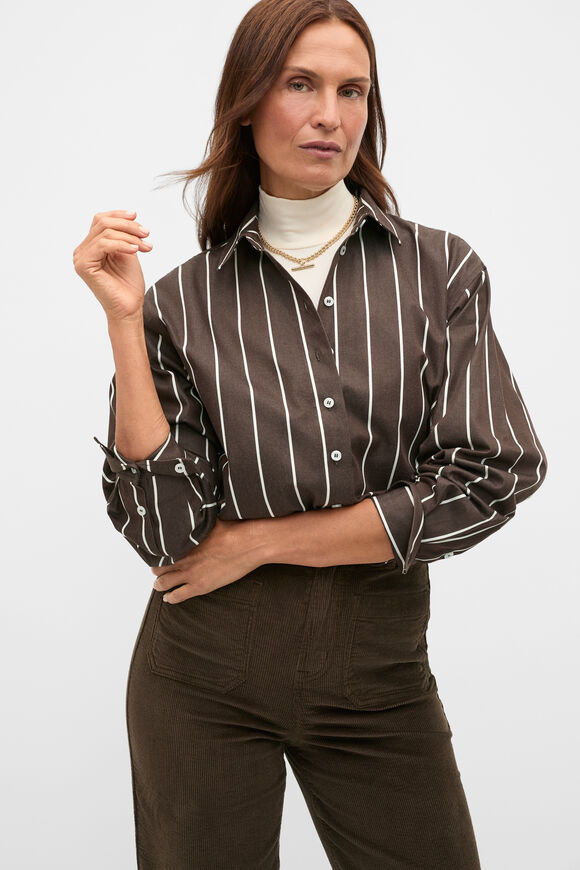 Stripe Cotton Oversized Shirt  Coffee Bean Stripe  hi-res