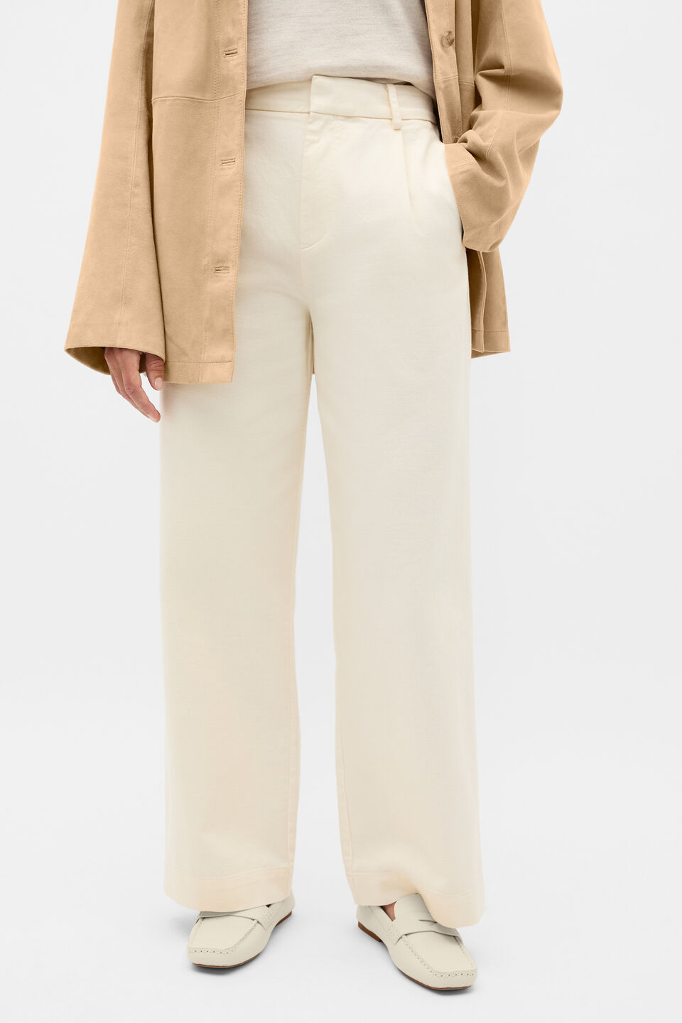 Soft Denim Pleat Pant  Coconut Cream