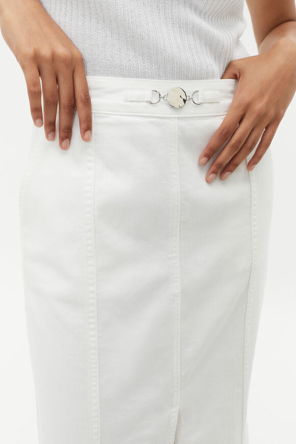 Denim Midi Buckle Skirt  White  hi-res