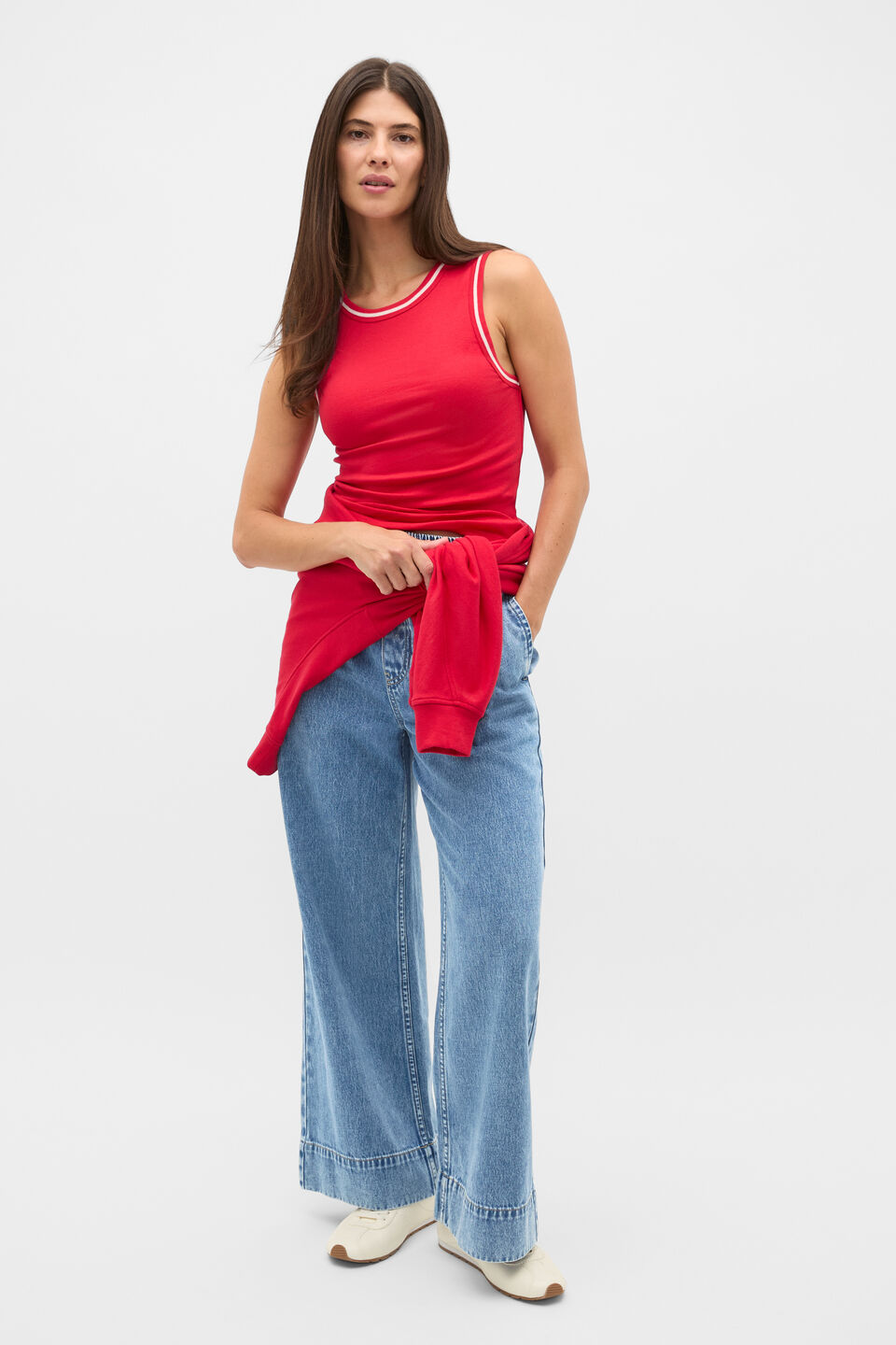 Australian Cotton Contrast Tank  Poppy